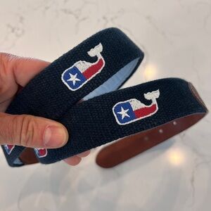 Vineyard Vines Dark Blue Belt with Texas Flag Whale